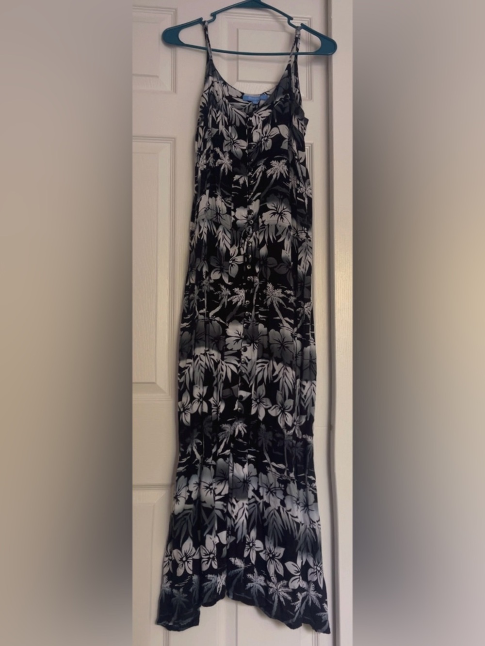 Blue Ginger Hawaiian Dress Spaghetti Straps Size Medium Tropical Floral Maxi